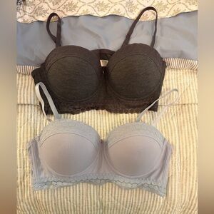 Elegant Lace Trim Bras - Charcoal and Light Gray